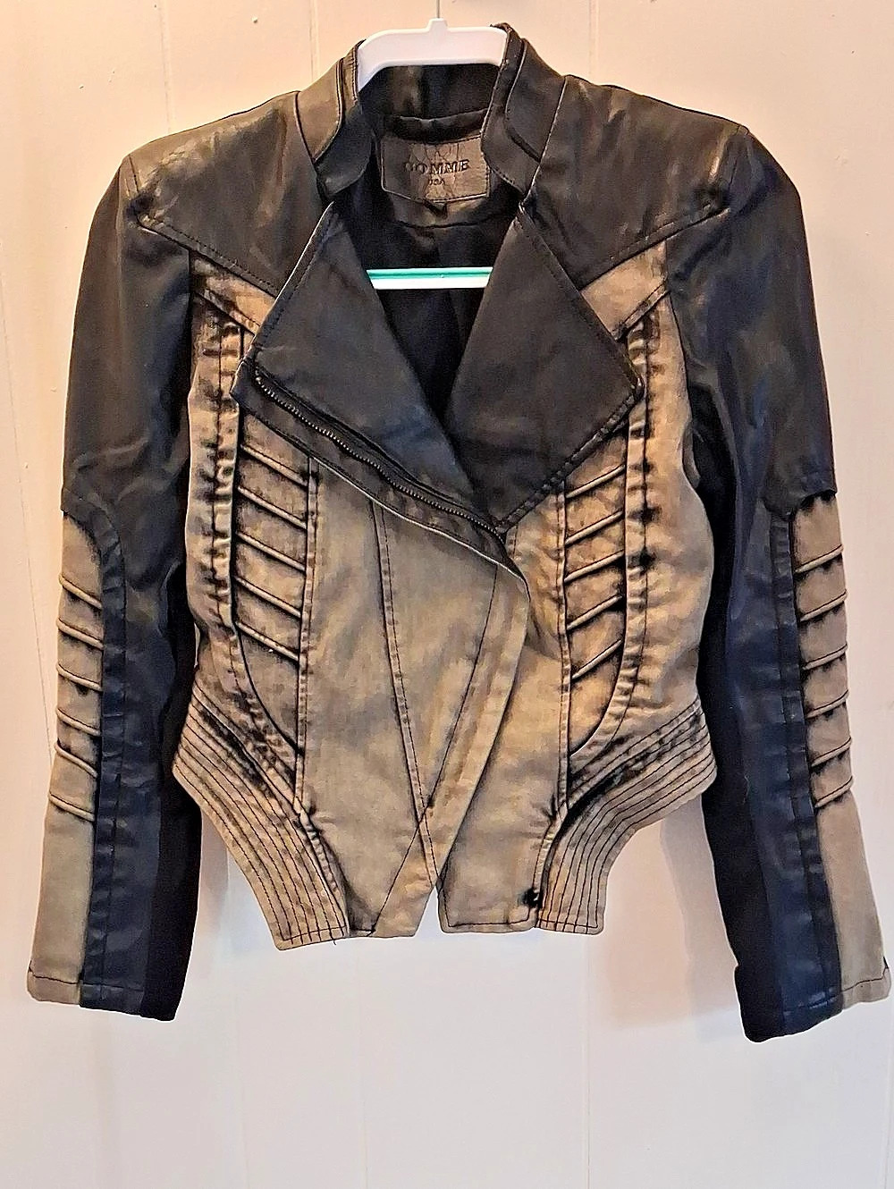 Comme Moto Jacket in Black & Gray Size Small